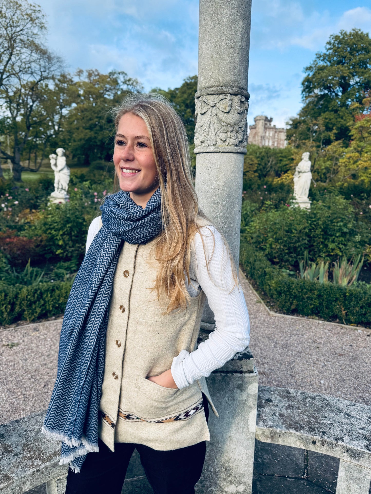 Blue Chevron Cashmere Wrap
