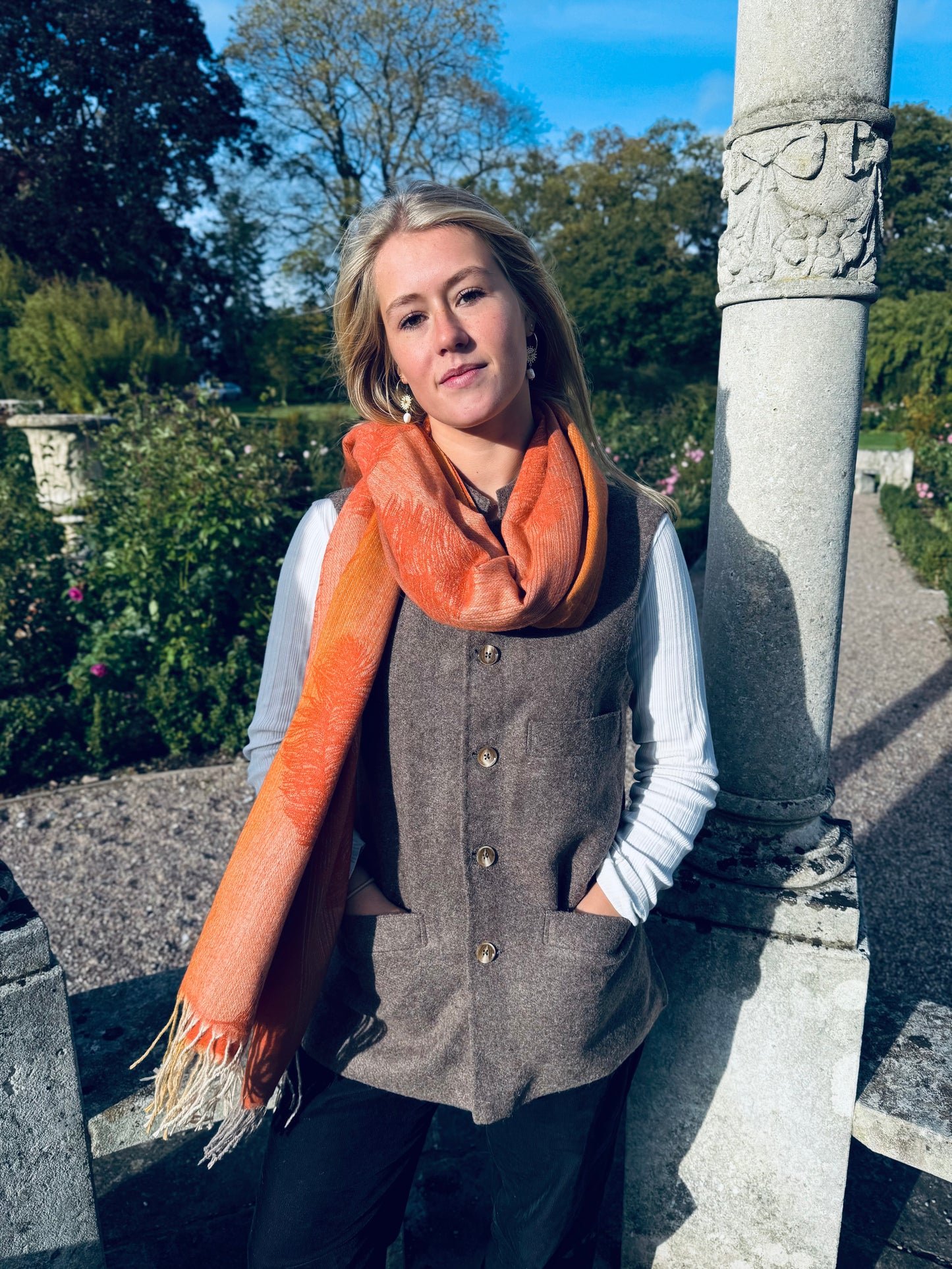 Orange Leaf Cashmere Wrap
