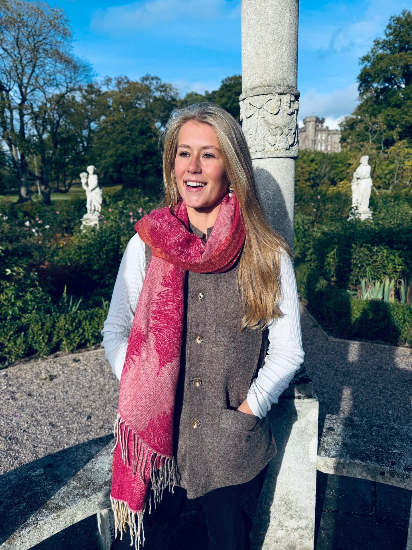 Pink Leaf Cashmere Wrap