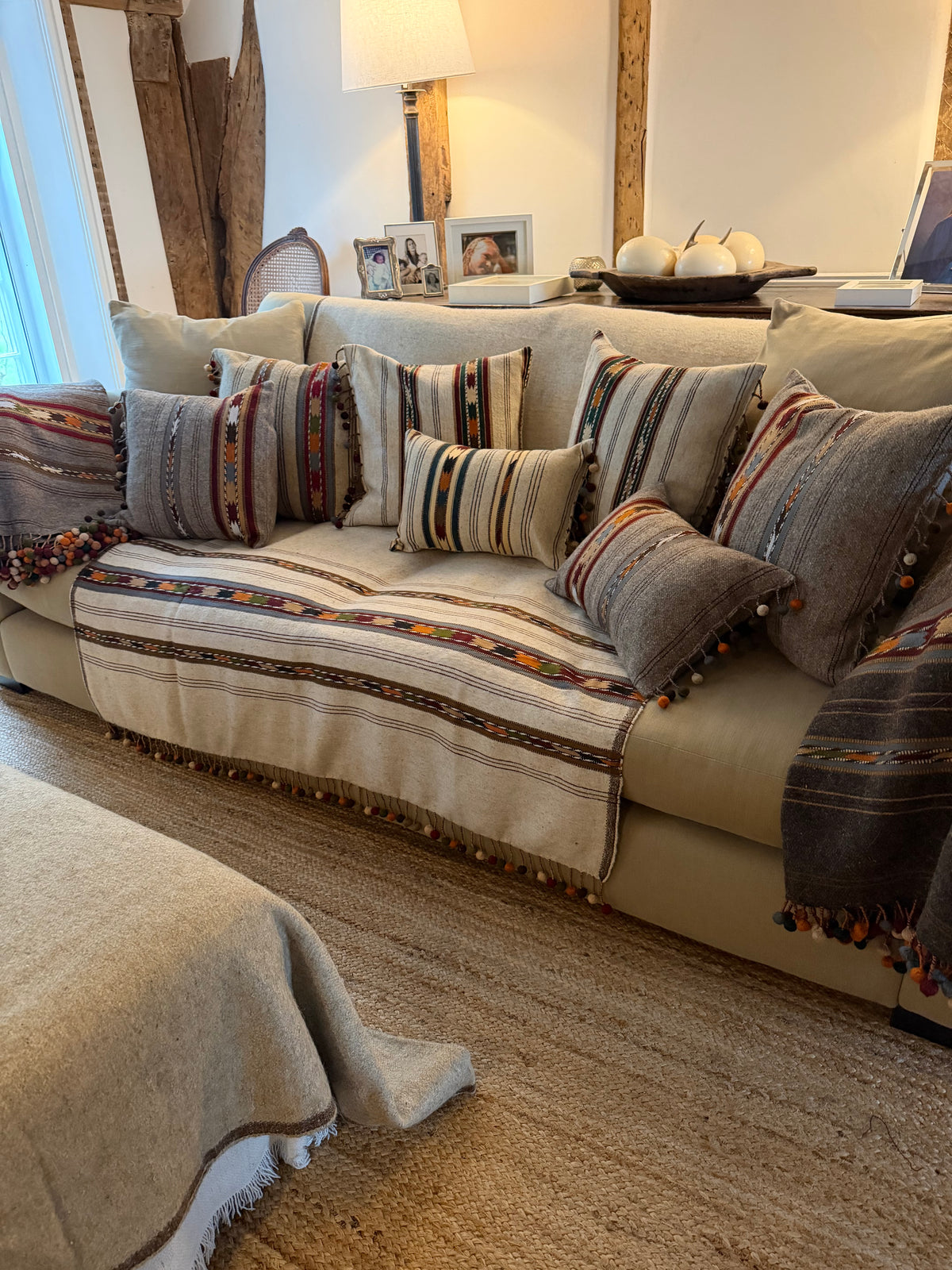 Inzar Ivory Oblong Cushion Cover